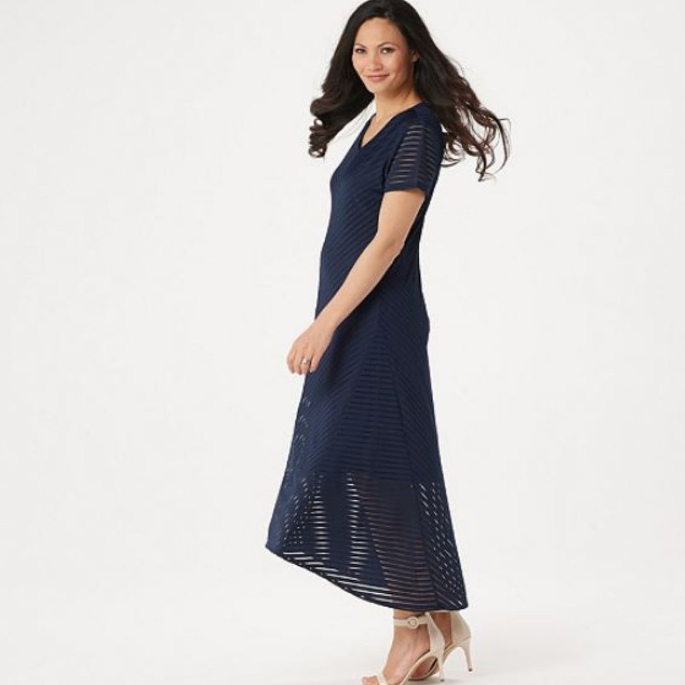 H by Halston Petite Hi-Low Burnout Stripe Dress - Picture 3 of 3